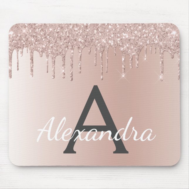 Rose Gold - Rosa Glitzer Monogramm Name Mousepad (Vorne)