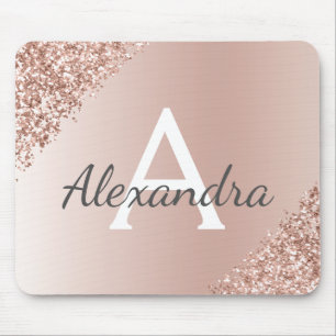 Rose Gold - Rosa Glitzer Monogramm Name Mousepad