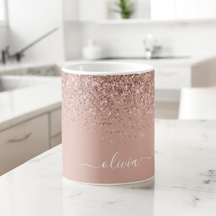 Rose Gold - Rosa Glitzer Name Kaffeetasse