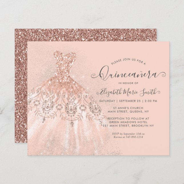 Rose Gold Rosa Glitzer Quinceanera (Vorne/Hinten)