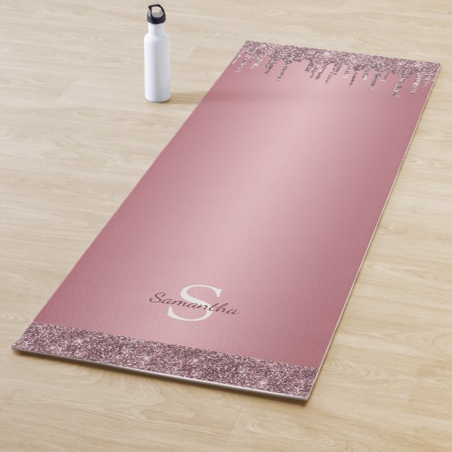 Rose Gold Rosa Glitzer Sparkeller Tropfen Monogram Yogamatte (Beispiel)