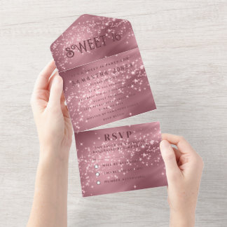 Rose Gold Rosa Glitzer Sparkle Moderne Süße 16 All In One Einladung