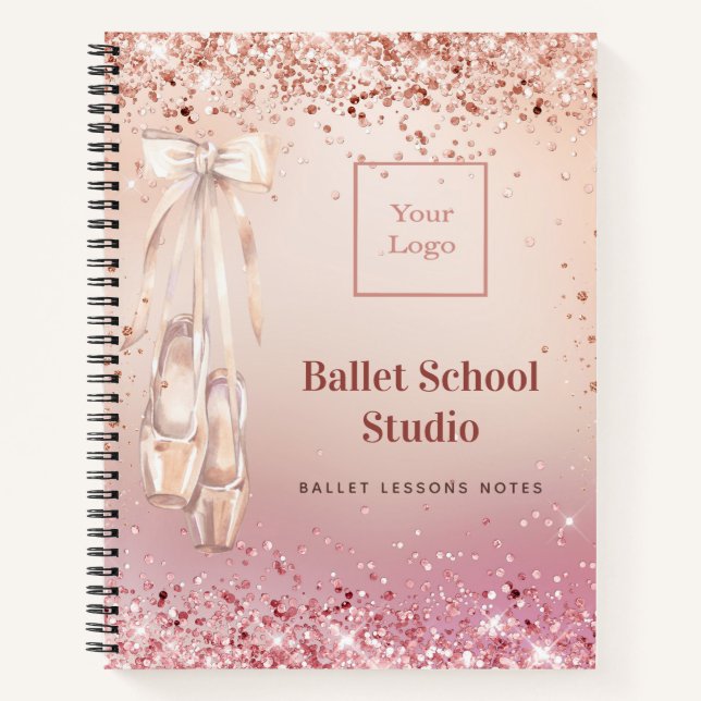 Rose gold Rosa Glitzer Tanzschule Logo Journal Notizbuch (Vorderseite)