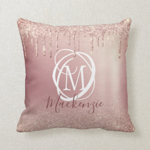 Rose Gold Rosa Glitzer Tropfen Elegantes Monogramm Kissen