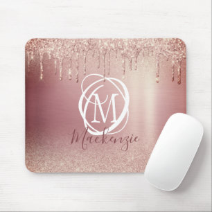 Rose Gold Rosa Glitzer Tropfen Elegantes Monogramm Mousepad
