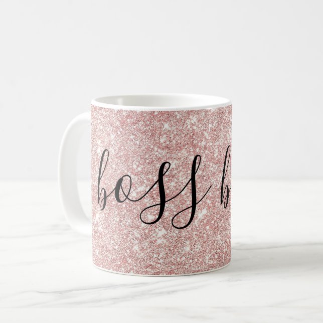 Rose Gold Rosa Glitzer und Sparkle Boss Babe Kaffeetasse (Vorderseite Links)