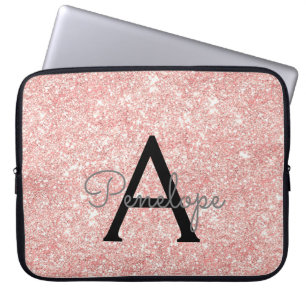 Rose Gold Rosa Glitzer und Sparkronen Monogramm Laptopschutzhülle