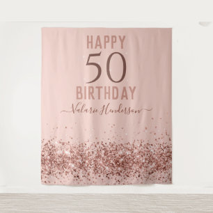 Rose Gold Rosa Glücklicher 50. Geburtstag Tapete Wandteppich