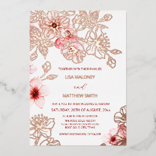 Rose Gold Rosa Kirschblüte   Foto-Hochzeit Folieneinladung
