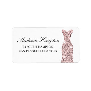 Rose Gold Rosa Kleid Glitzer Geburtstag oder Brida Adressaufkleber