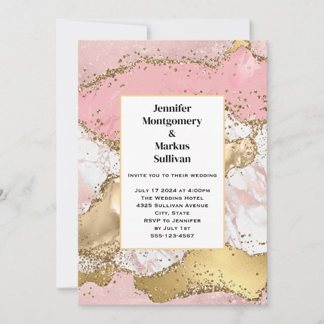 Rose Gold Rosa Marmor Abstrakte Hochzeit Einladung (Vorderseite)