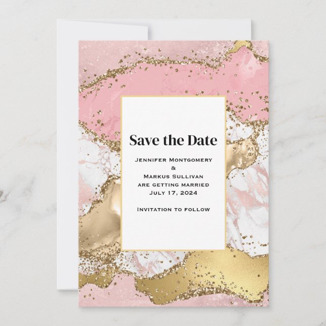 Rose Gold Rosa Marmor Abstrakte Hochzeit Save The Date (Vorderseite)
