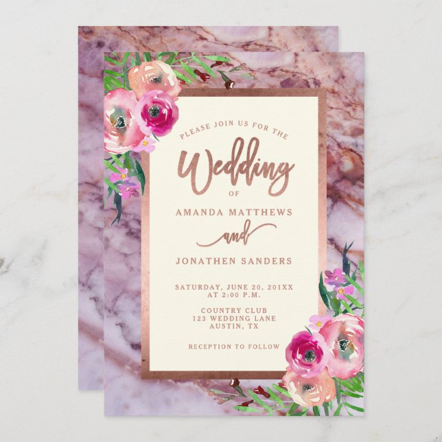 Rose Gold Rosa Marmor Blumenzwiebeln Einladung (Vorne/Hinten)