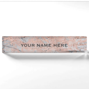 Rose Gold Rosa Marmor Glitzer Glam Personalisiert Namensplakette