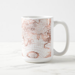 Rose Gold Rosa Metall Glitter Antik Weltkarte Tasse