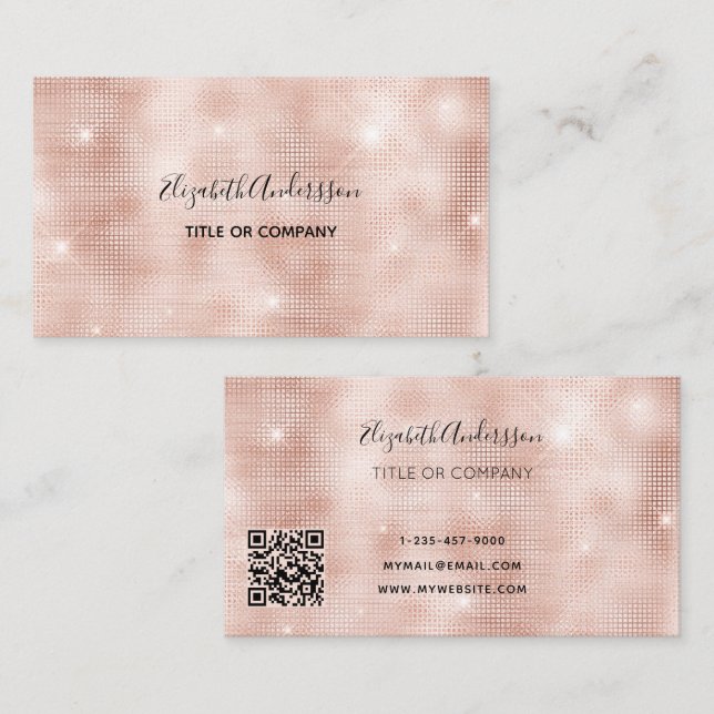 Rose Gold rosa Metallic qcode Visitenkarte (Vorne/Hinten)