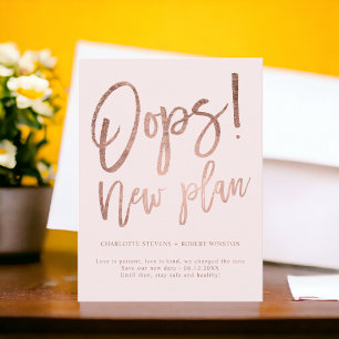 Rose Gold Rosa neuer Plan Hochzeit ändern das Datu Ankündigungspostkarte