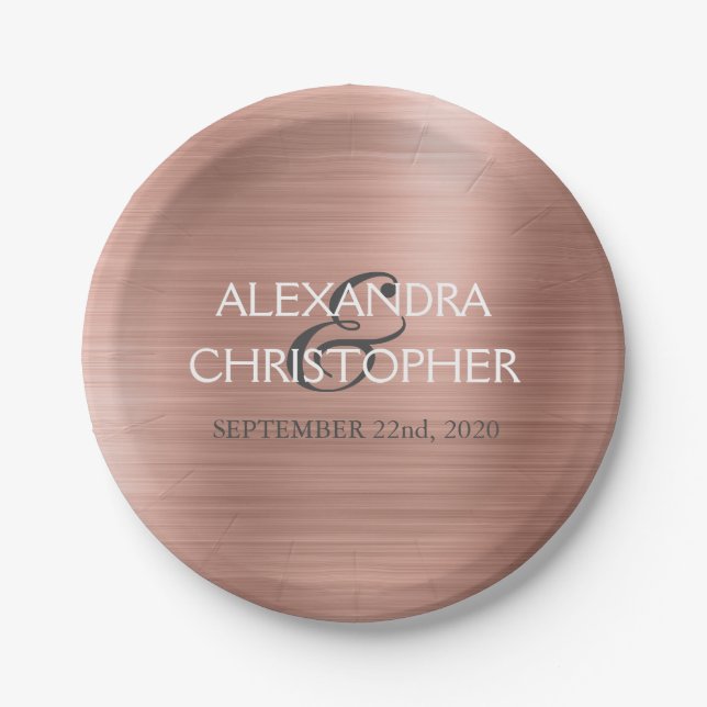 Rose Gold - Rosa Rosa Foil Moderne Hochzeit Pappteller (Vorderseite)