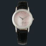 Rose Gold - Rosa Rosa Glitzer Metal Monogramm Name Armbanduhr<br><div class="desc">Rose Gold - Rosa schwarze Imitate Foil Metallic Sparkle Glitzer gebürstete Metal Monogram Name Watch. Dies macht den perfekten Abschluss,  Geburtstag,  Hochzeit,  Brautparty,  Jubiläum,  Babydusche oder Junggeselinnen-Abschied Geschenk für jemanden,  die Lieben glamourösen Luxus und schicke Stile.</div>