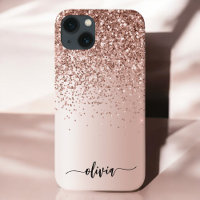 Rose Gold - Rosa Rosa Glitzer Metal Monogramm Name