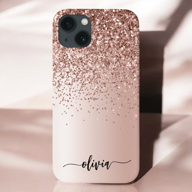 Rose Gold - Rosa Rosa Glitzer Metal Monogramm Name Case-Mate iPhone Hülle (Von Creator hochgeladen)