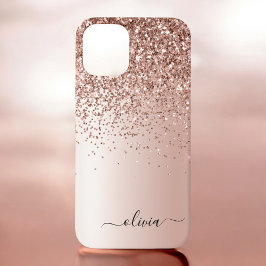 Rose Gold - Rosa Rosa Glitzer Metal Monogramm Name Case-Mate iPhone Hülle