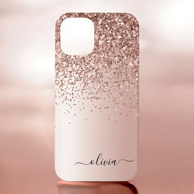 Rose Gold - Rosa Rosa Glitzer Metal Monogramm Name Case-Mate iPhone Hülle (Von Creator hochgeladen)