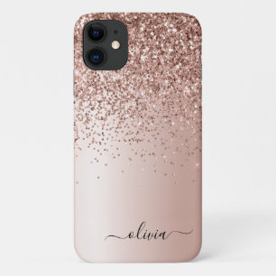 Rose Gold - Rosa Rosa Glitzer Metal Monogramm Name Case-Mate iPhone Hülle