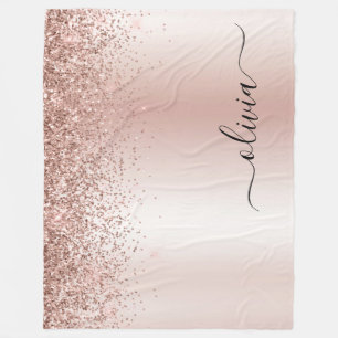 Rose Gold - Rosa Rosa Glitzer Metal Monogramm Name Fleecedecke