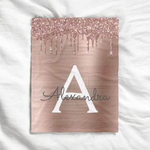 Rose Gold - Rosa Rosa Glitzer Metal Monogramm Name Fleecedecke