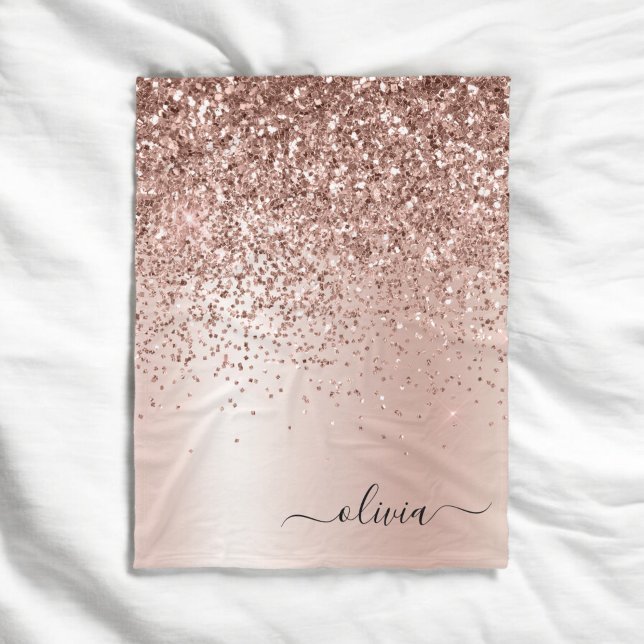 Rose Gold - Rosa Rosa Glitzer Metal Monogramm Name Fleecedecke (Von Creator hochgeladen)
