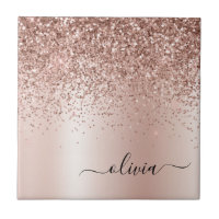 Rose Gold - Rosa Rosa Glitzer Metal Monogramm Name