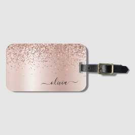 Rose Gold - Rosa Rosa Glitzer Metal Monogramm Name Gepäckanhänger