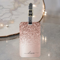Rose Gold - Rosa Rosa Glitzer Metal Monogramm Name