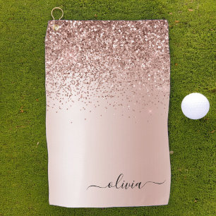 Rose Gold - Rosa Rosa Glitzer Metal Monogramm Name Golfhandtuch