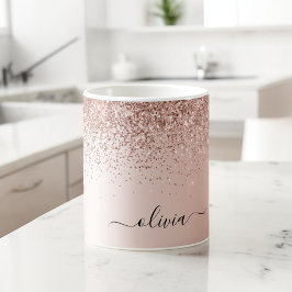 Rose Gold - Rosa Rosa Glitzer Metal Monogramm Name Kaffeetasse