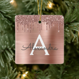 Rose Gold - Rosa Rosa Glitzer Metal Monogramm Name Keramikornament