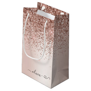 Rose Gold - Rosa Rosa Glitzer Metal Monogramm Name Kleine Geschenktüte