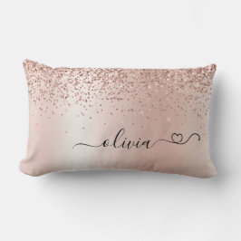Rose Gold - Rosa Rosa Glitzer Metal Monogramm Name Lendenkissen