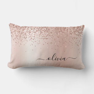 Rose Gold - Rosa Rosa Glitzer Metal Monogramm Name Lendenkissen