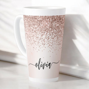 Rose Gold - Rosa Rosa Glitzer Metal Monogramm Name Milchtasse
