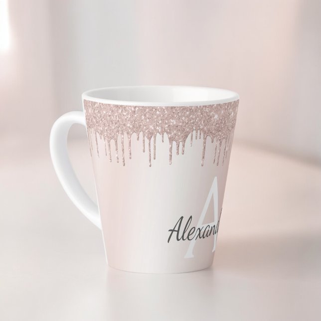 Rose Gold - Rosa Rosa Glitzer Metal Monogramm Name Milchtasse (Von Creator hochgeladen)