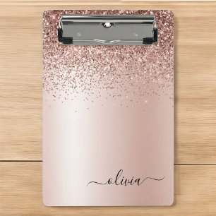 Rose Gold - Rosa Rosa Glitzer Metal Monogramm Name Mini Klemmbrett
