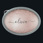 Rose Gold - Rosa Rosa Glitzer Metal Monogramm Name Ovale Gürtelschnalle<br><div class="desc">Rose Gold - Rosa Imitate verfärben Metallspaltereimer Glitzer gebürsteter Metal Monogramm Name Gürtelschnalle. Das macht den perfekten Abschluss,  süß 16 16.,  18.,  21.,  30.,  40.,  50.,  60.,  70.,  80.,  90.,  100. Geburtstag,  Hochzeit,  Brautparty,  Jubiläum,  Babydusche oder Junggeselinnen-Abschied Geschenk für jemanden,  der Luxus und Chic Stil Lieben glänze.</div>