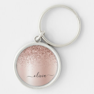 Rose Gold - Rosa Rosa Glitzer Metal Monogramm Name Schlüsselanhänger