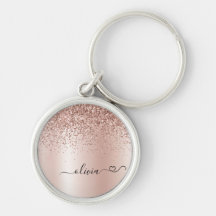 Rose Gold - Rosa Rosa Glitzer Metal Monogramm Name