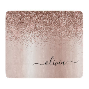 Rose Gold - Rosa Rosa Glitzer Metal Monogramm Name Schneidebrett