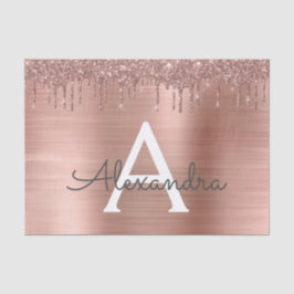 Rose Gold - Rosa Rosa Glitzer Metal Monogramm Name Seidenpapier