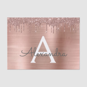 Rose Gold - Rosa Rosa Glitzer Metal Monogramm Name Seidenpapier