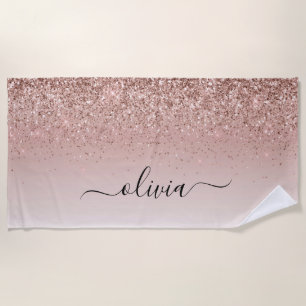 Rose Gold - Rosa Rosa Glitzer Metal Monogramm Name Strandtuch
